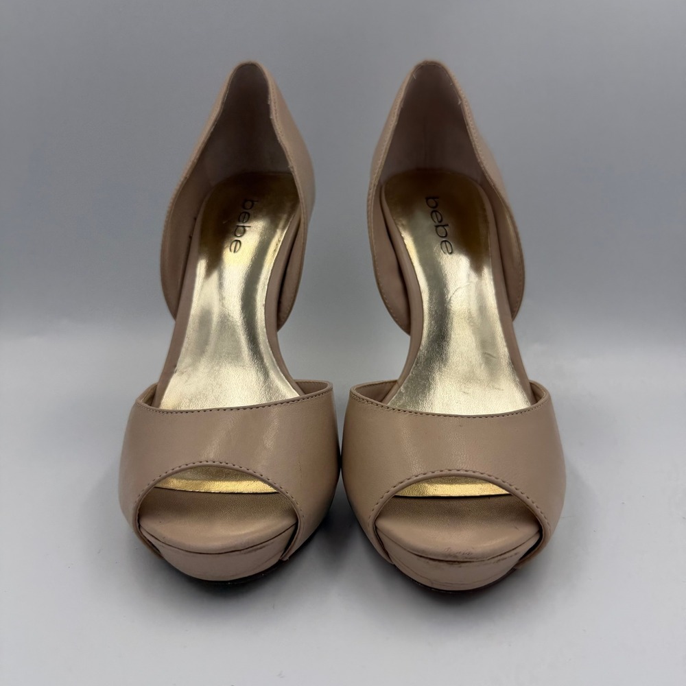 Bebe Heels Womens 7M Nude Peep Toe D'Orsay Platform Stiletto Pumps